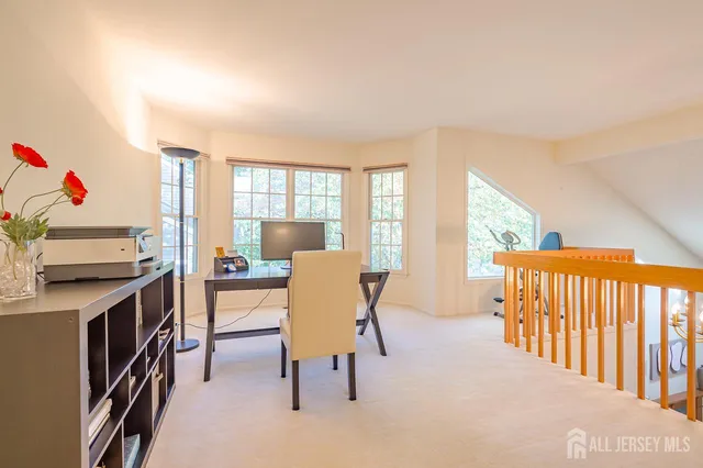 a living room with a couch and a potted plant