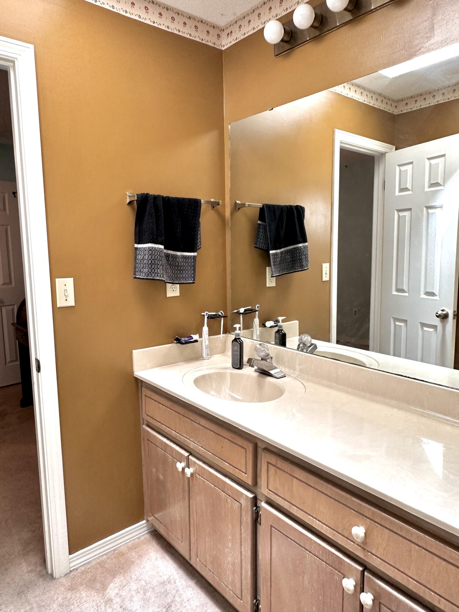 128 Dolphin Cove Freeport, FL 32439 - Photo 22 of 36 a bathroom with a sink and a mirror