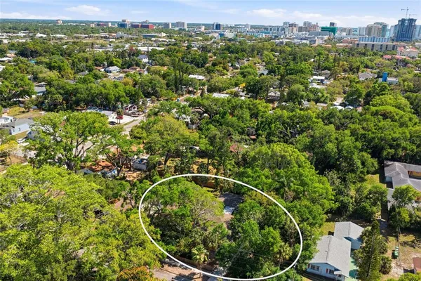 a view of a lake with a city