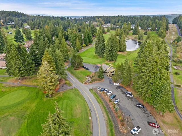 a view of a city with lush green forest