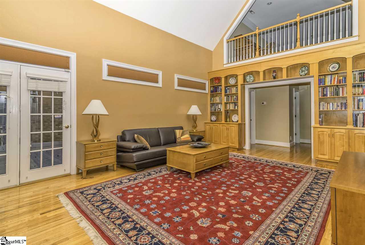 220 Block House Road Greenville, SC 29615 - Photo 18 of 36 Great Room with Loft View and Beautiful Custom Built-In Cabinets