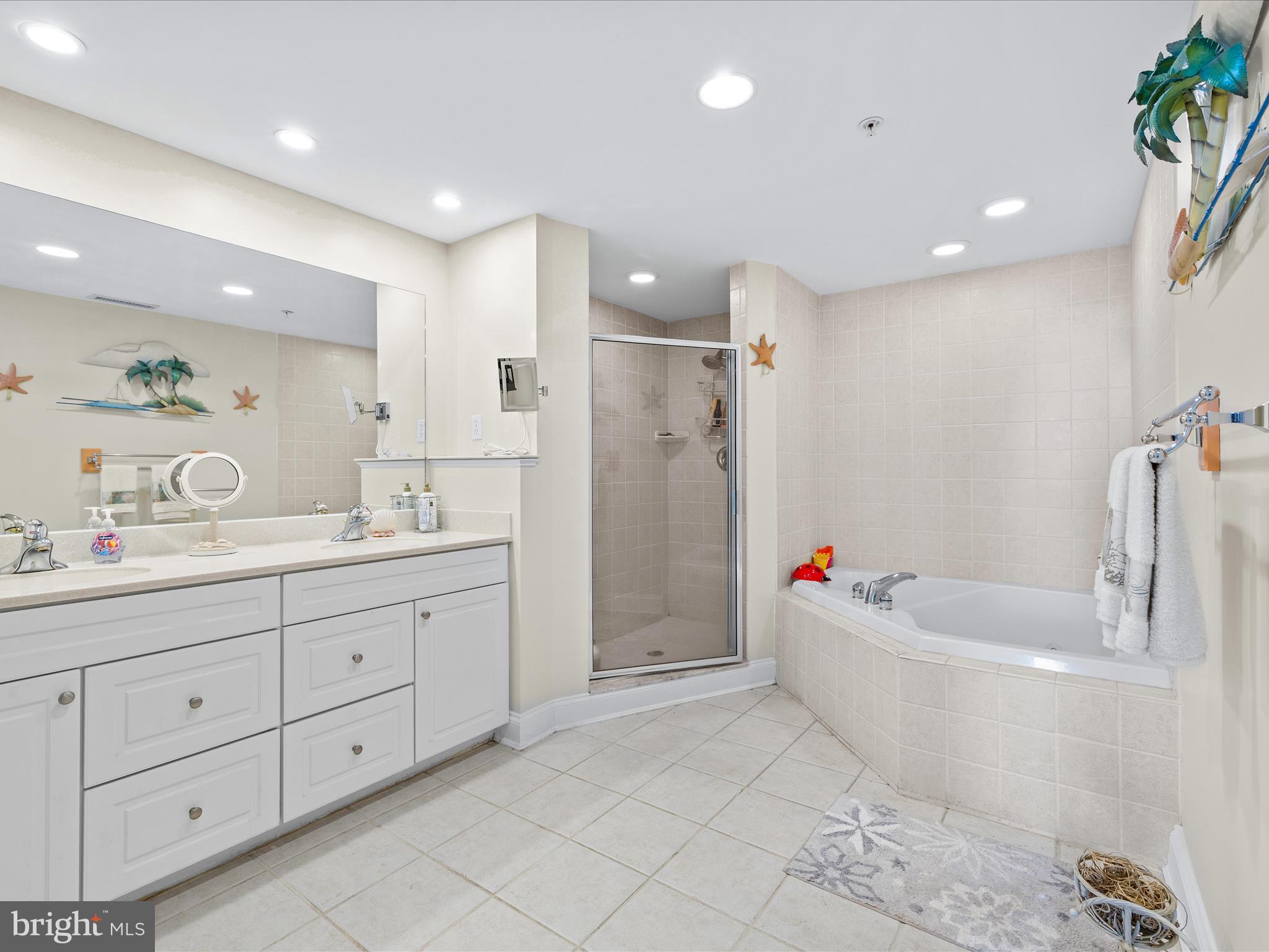 11900 Coastal Highway, Unit 102 Ocean City, MD 21842 - Photo 26 of 39 a bathroom with a tub a sink shower and mirror