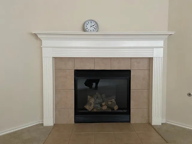a close view of a fireplace