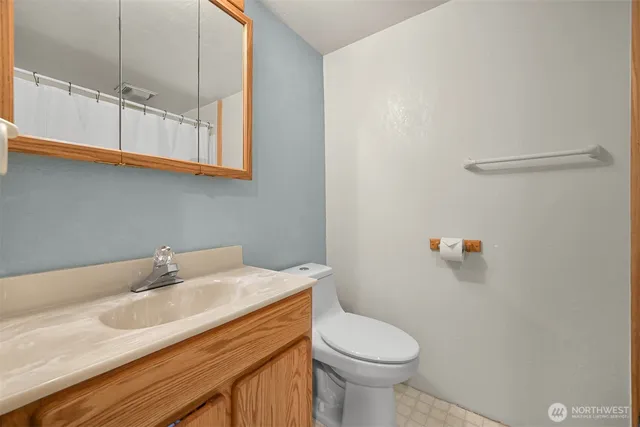 a bathroom with a sink toilet and vanity