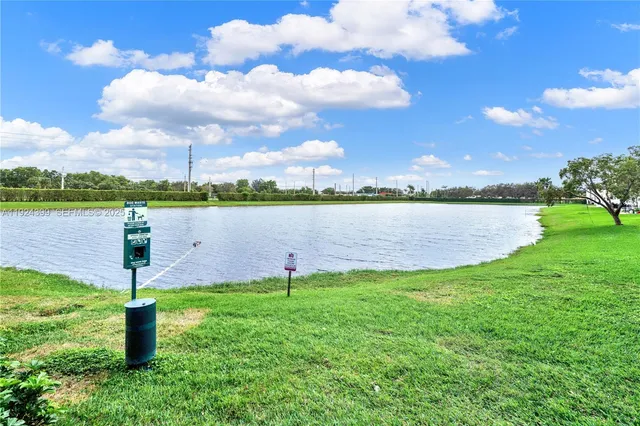 a view of a lake from a yard