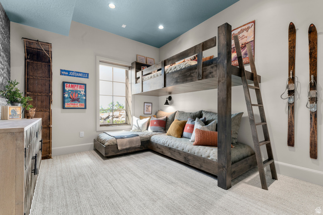 2192 East Outlaw Road Kamas, UT 84036 - Photo 10 of 80 Built-in bunk bed with ladder, recessed lighting, wall-mounted sconce, and multi-pane window