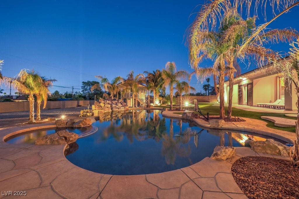 2780 El Camino Road Las Vegas, NV 89146 - Photo 17 of 90 View of pool with fence, a patio, an in ground hot tub, a fenced in pool, and an outdoor fire pit