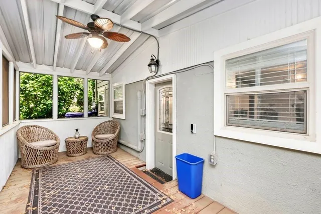 a living room with a large window