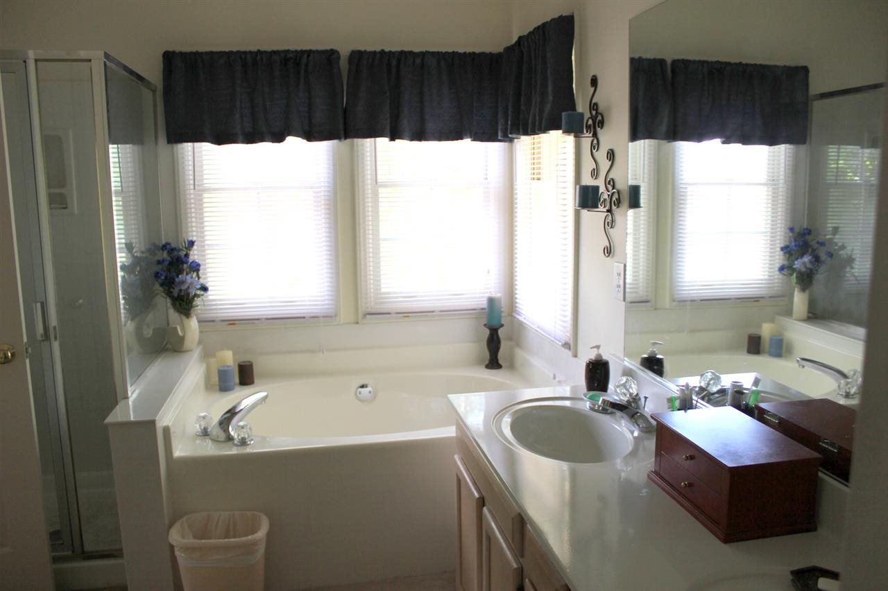5316 Bentgrass Drive Raleigh, NC 27610 - Photo 16 of 25 Taken from the vantage point of the large walk-in closet you can see the tub and separate shower as well as the vanity