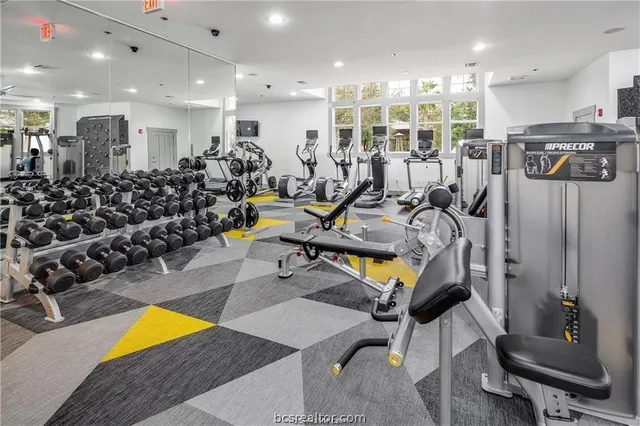 a view of a room with gym equipment