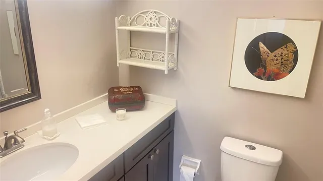 a bathroom with a sink a toilet and a mirror