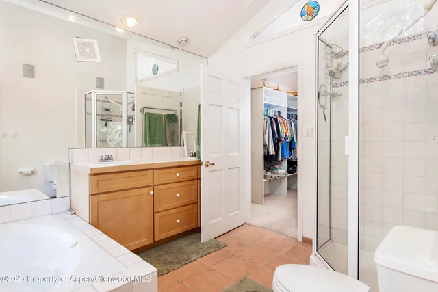 a bathroom with a bathtub and a shower