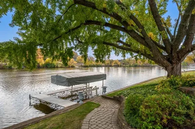 a view of a lake and sunset