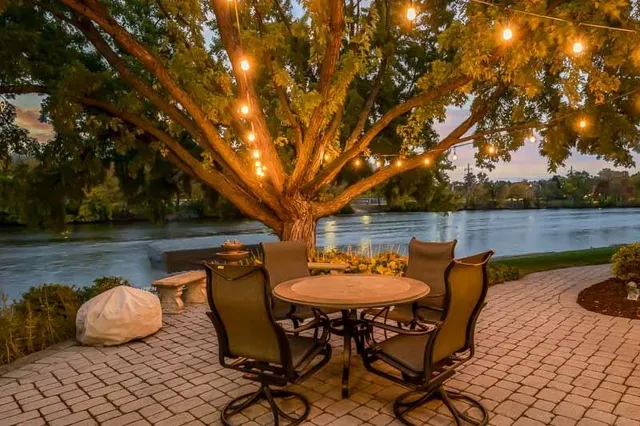 a view of lake with green space