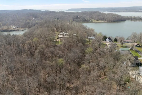 a view of a lake with mountains in the background