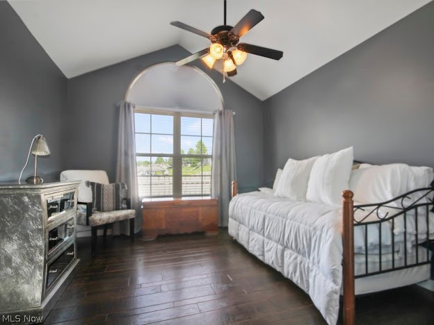 9151 Springfield Road, Unit 1201 Youngstown, OH 44514 - Photo 17 of 22 Bedroom featuring ceiling fan, vaulted ceiling, and dark hardwood / wood-style flooring