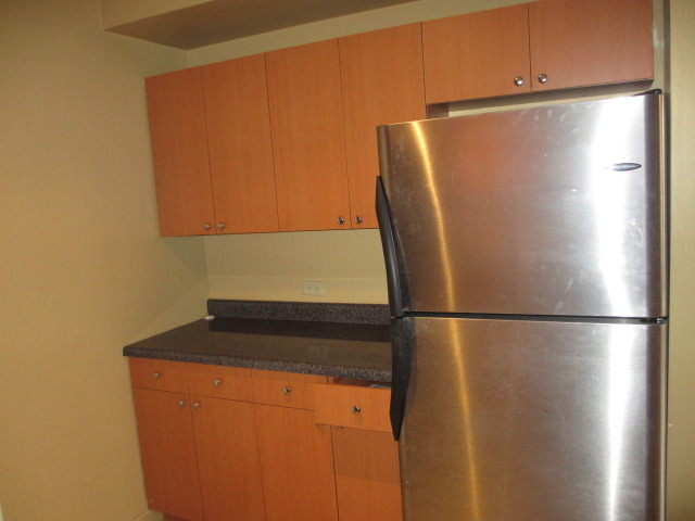 1938 East 74th Street, Unit 3 Chicago, IL 60649 - Photo 9 of 10 a close view of a refrigerator in kitchen and stainless steel appliances wooden floor