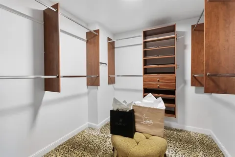 a hallway with a couch and a potted plant