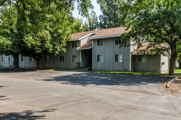 a view of a house with a yard and large tree