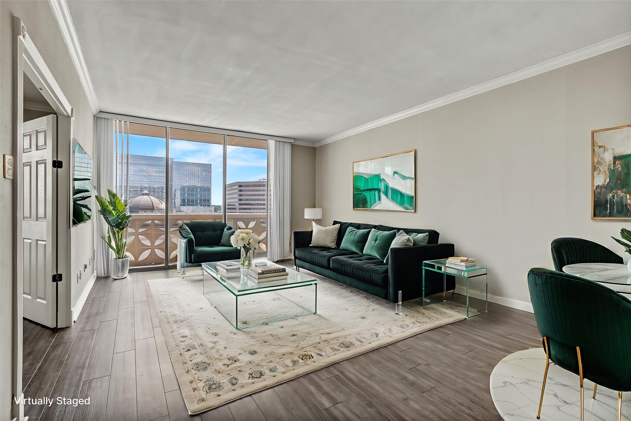1801 Lavaca Street, Unit 5F Austin, TX 78701 - Photo 4 of 37 a living room with furniture large window and wooden floor