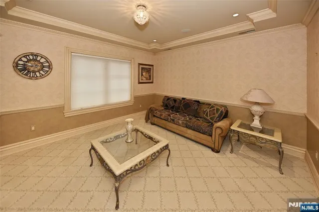 a living room with a couch and a table