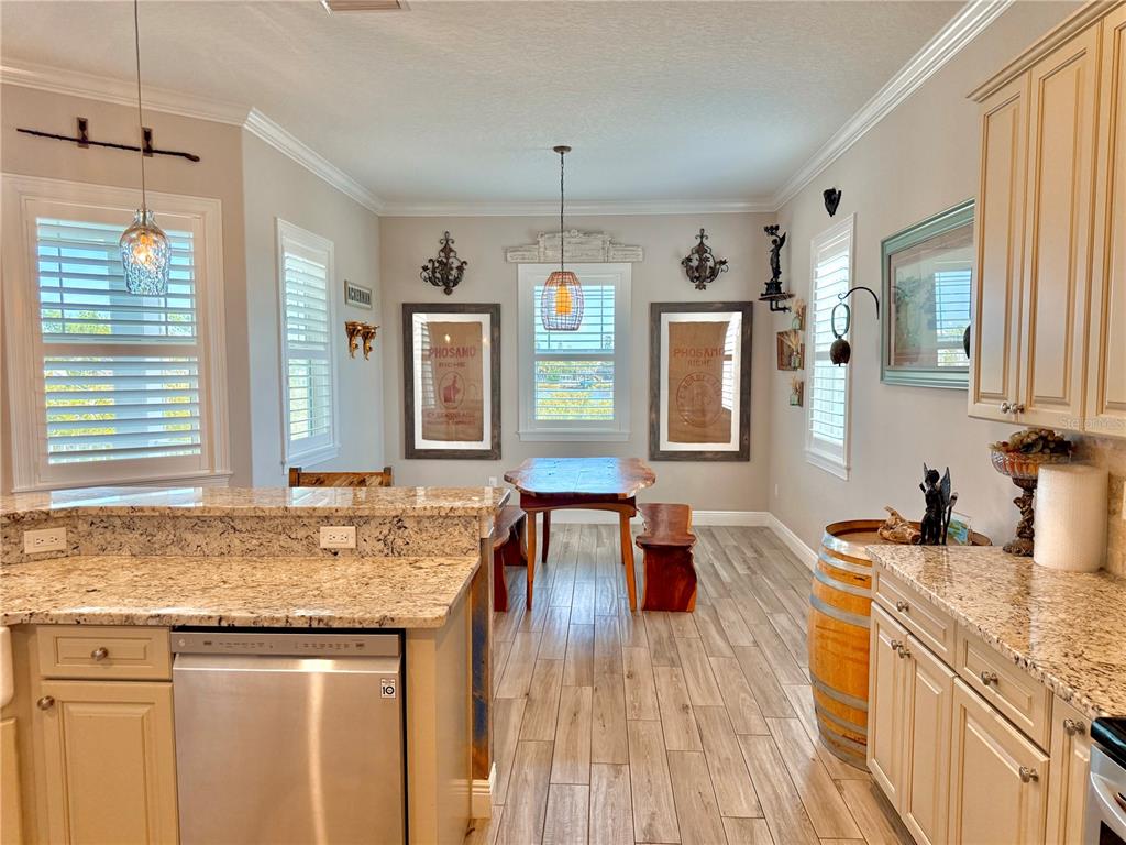 2569 Palm Avenue Flagler Beach, FL 32136 - Photo 15 of 69 a kitchen with stainless steel appliances granite countertop a sink stove and wooden floor