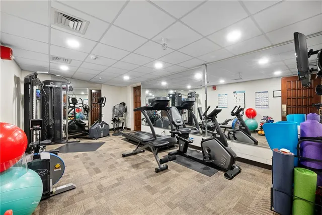 a view of a room with gym equipment