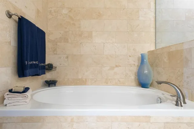 a bathroom with a bathtub