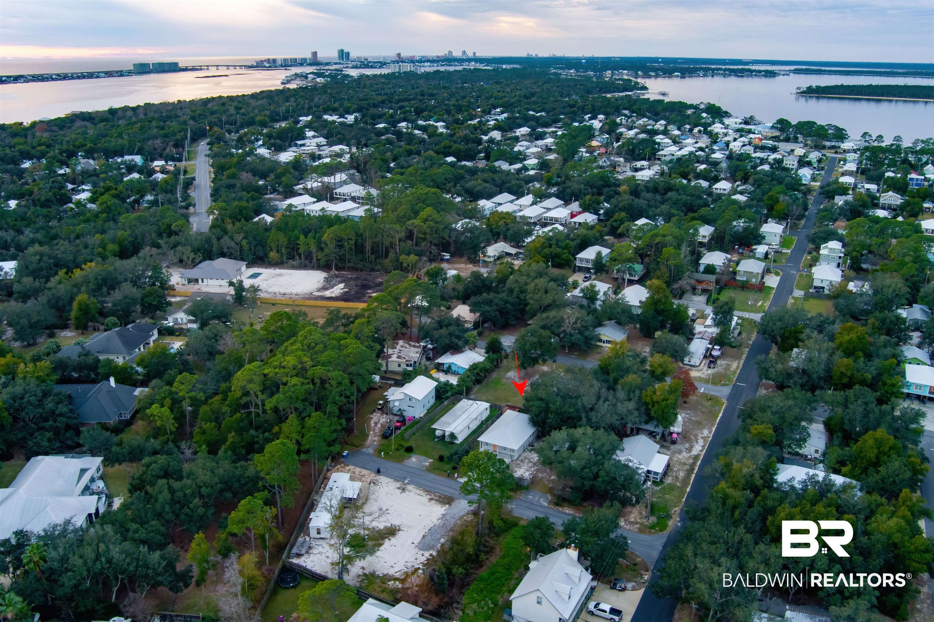 5625 Georgia Street Orange Beach, AL 36561 - Photo 27 of 30 Aerial view at dusk featuring a water view