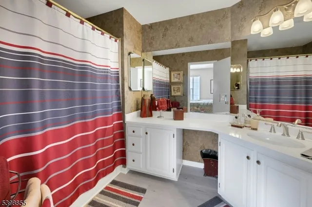 a view of balcony with wooden floor