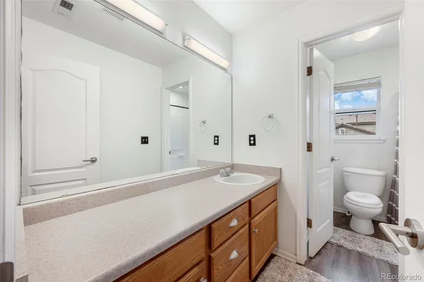a bathroom with a sink a toilet and a mirror