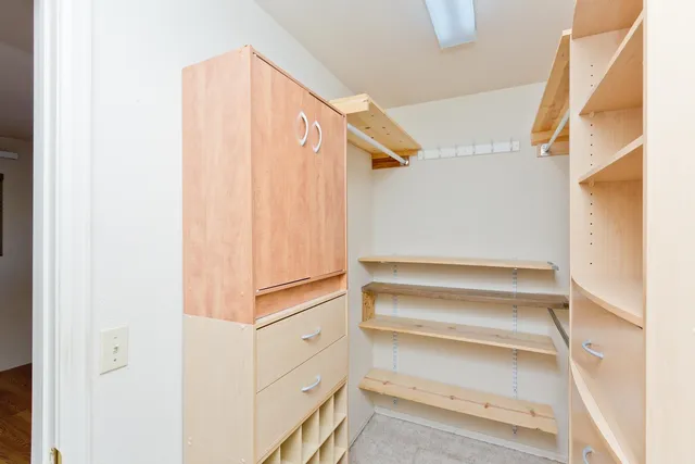 a view of walk in closet with empty racks