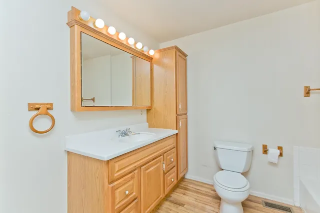a bathroom with a sink a toilet and mirror