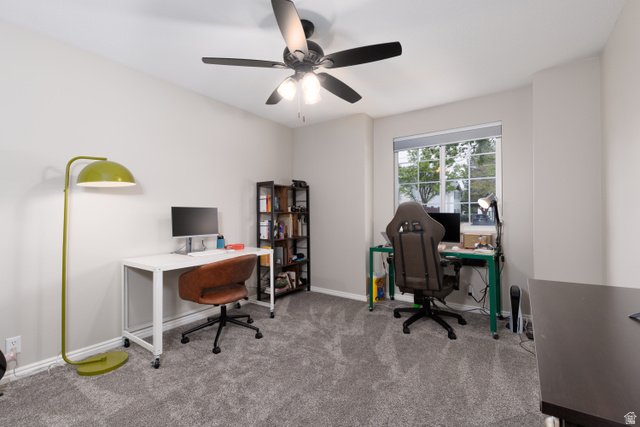 260 400 North, Unit 1 Orem, UT 84057 - Photo 7 of 17 Carpeted home office with ceiling fan and baseboards