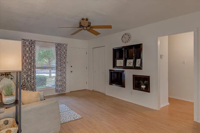 a view of a livingroom with a flat screen tv