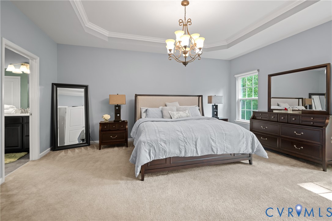 1012 Water Beech Road Midlothian, VA 23114 - Photo 20 of 47 a spacious bedroom with a bed and a chandelier