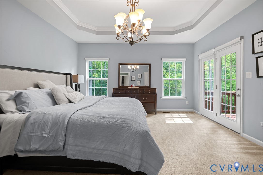 1012 Water Beech Road Midlothian, VA 23114 - Photo 21 of 47 a bedroom with a large bed and a chandelier