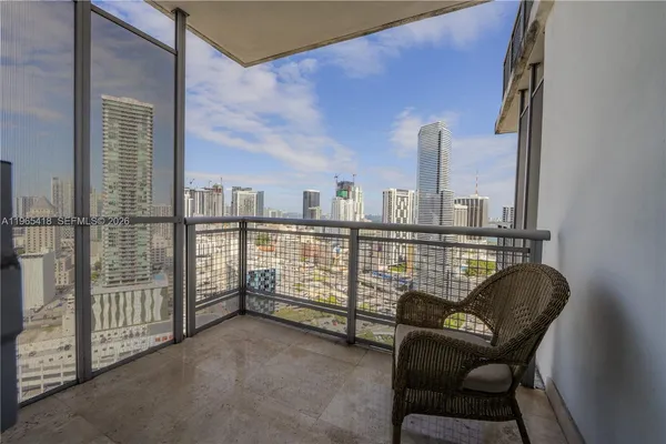 a balcony with city view