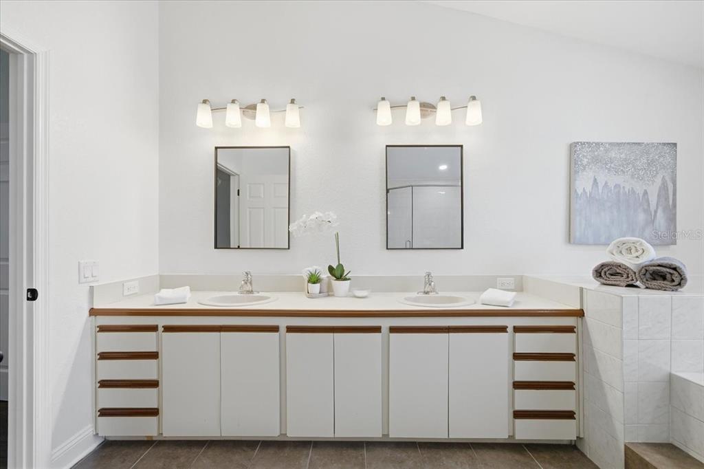 3049 Geiger Court Clearwater, FL 33761 - Photo 59 of 90 a bathroom with a double vanity sink and mirror