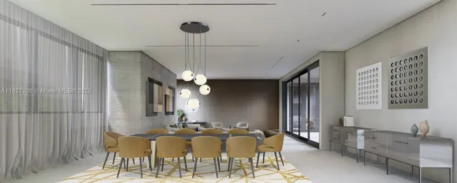 a view of a a dining room with furniture window and outside view