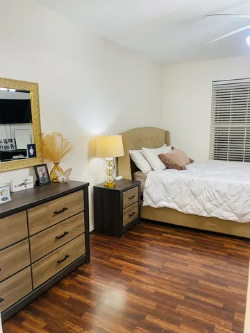 a workspace with wooden floor