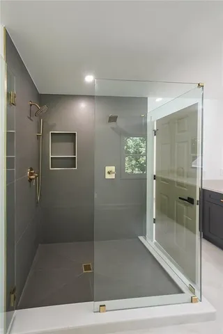 a bathroom with a shower