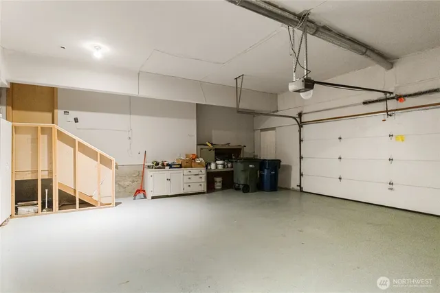 a view of a garage with furniture
