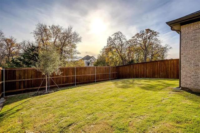 a view of a park with large trees