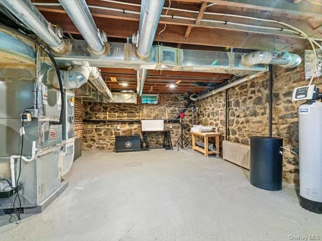 a view of a garage with table and chairs
