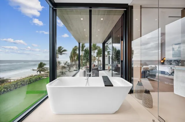 a view of a garden and mountains