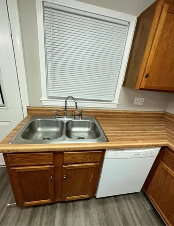 a close view of sink and microwave