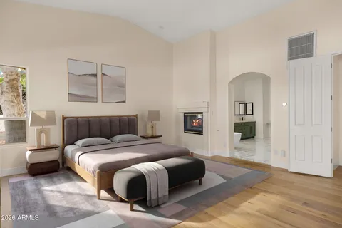 a living room with a couch and a table
