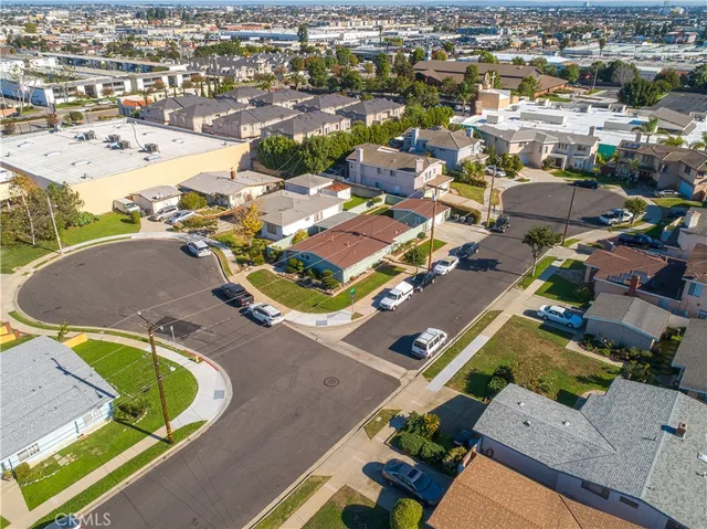 an aerial view of a swimming pool