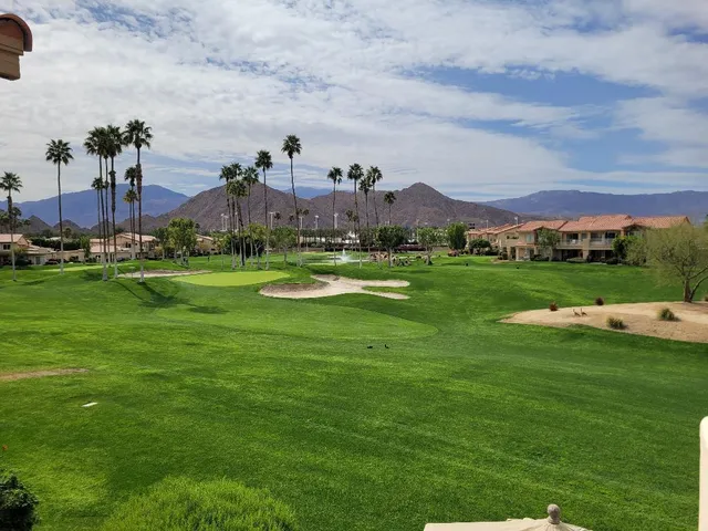 a view of a swimming pool and lounge chairs